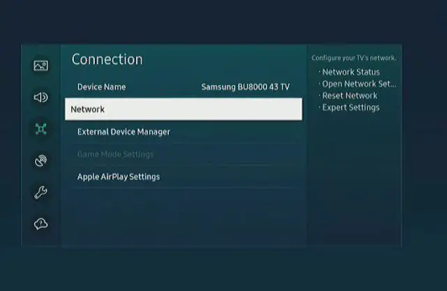 check internet connection on samsung tv