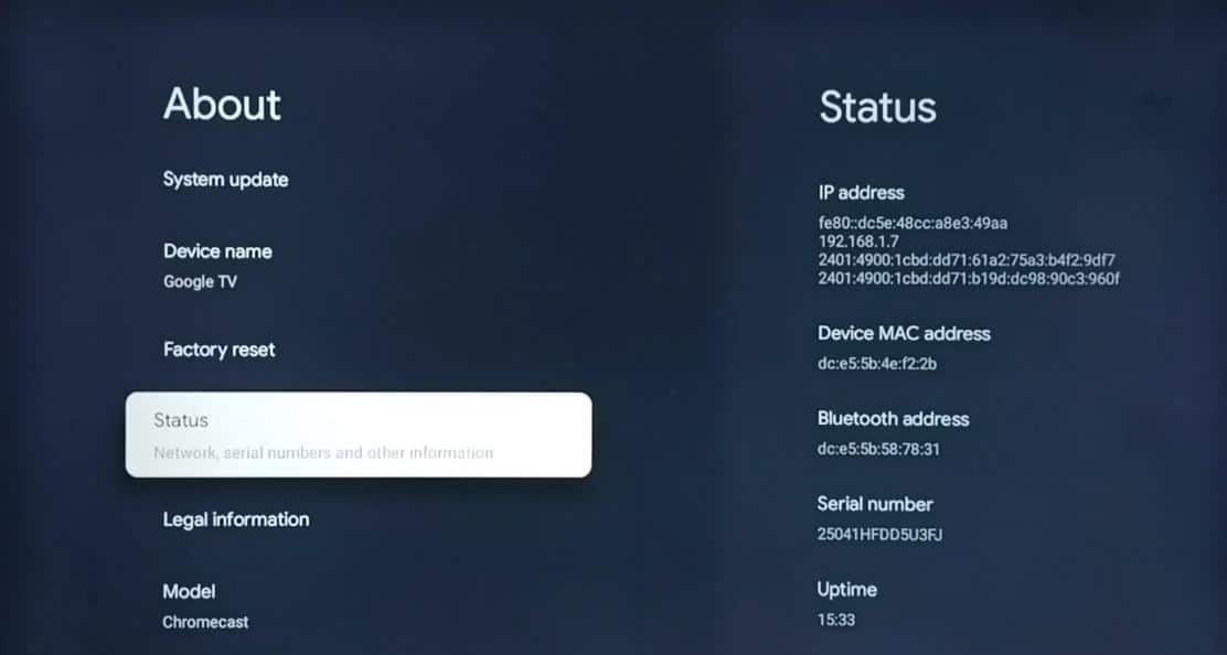 Mac Address via system menu of LG TV