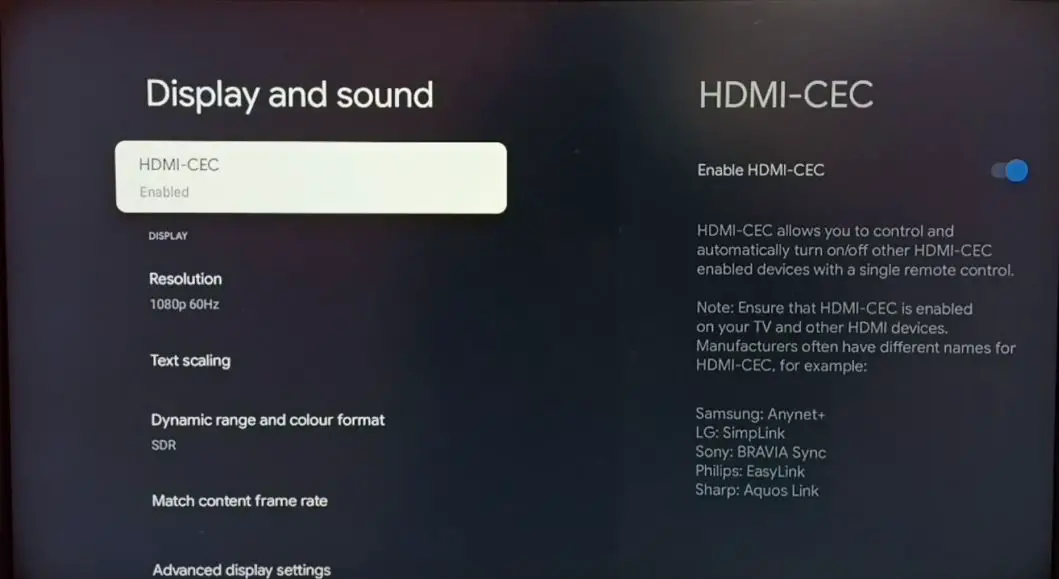 Disable HDMI CEC control